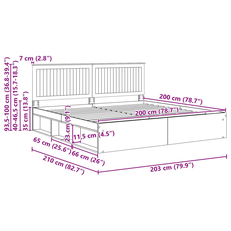 Ramka łóżka Betonowy 200 x 200 cm Lite drewno sosnowe