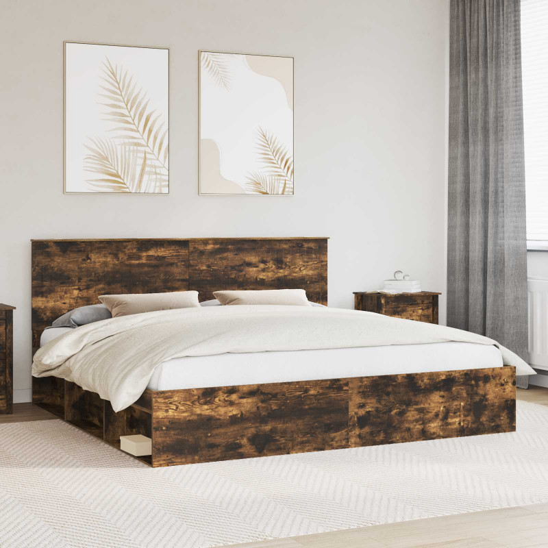 Ramka łóżka Dąb wędzony 200 x 200 cm Lite drewno sosnowe