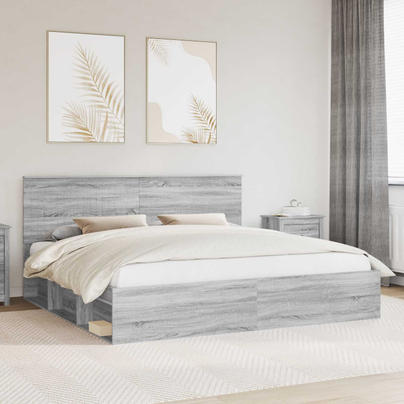 Ramka łóżka Szary Sonoma 200 x 200 cm Lite drewno sosnowe