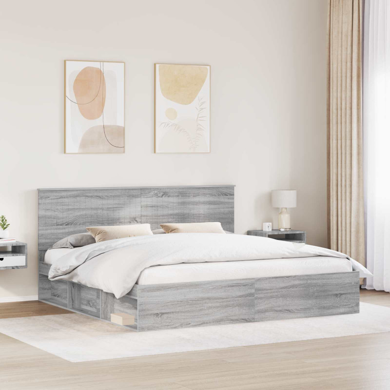 Ramka łóżka Szary Sonoma 200 x 200 cm Lite drewno sosnowe