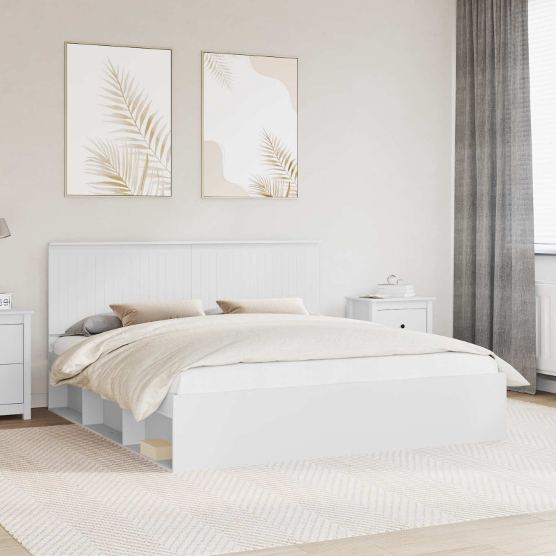 Ramka łóżka Z zagłówkiem Biały 180 x 200 cm Lite drewno sosnowe