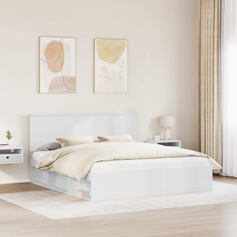 Ramka łóżka Z zagłówkiem Biały 180 x 200 cm Lite drewno sosnowe