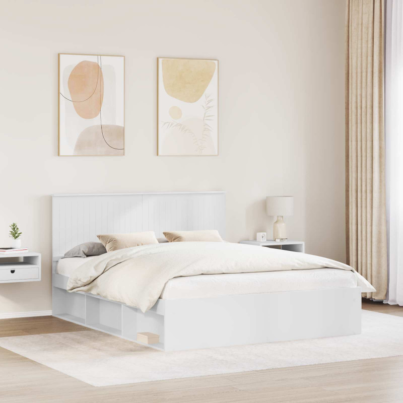 Ramka łóżka Z zagłówkiem Biały 160 x 200 cm Lite drewno sosnowe