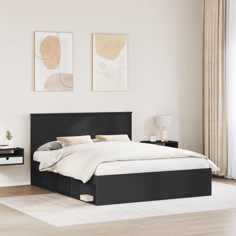 Ramka łóżka Czarny 160 x 200 cm Lite drewno sosnowe