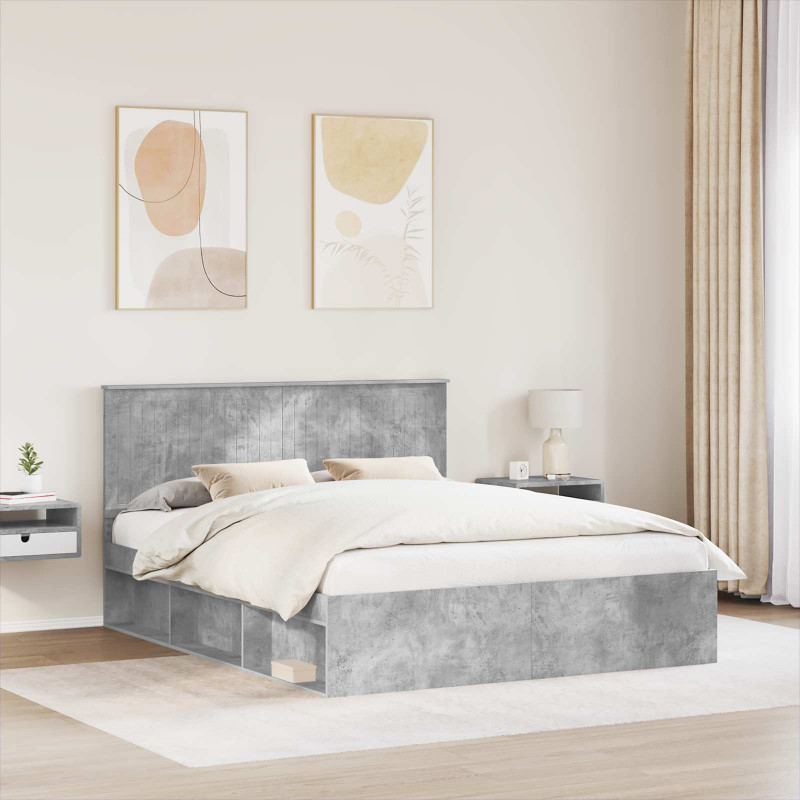 Ramka łóżka Betonowy 160 x 200 cm Lite drewno sosnowe