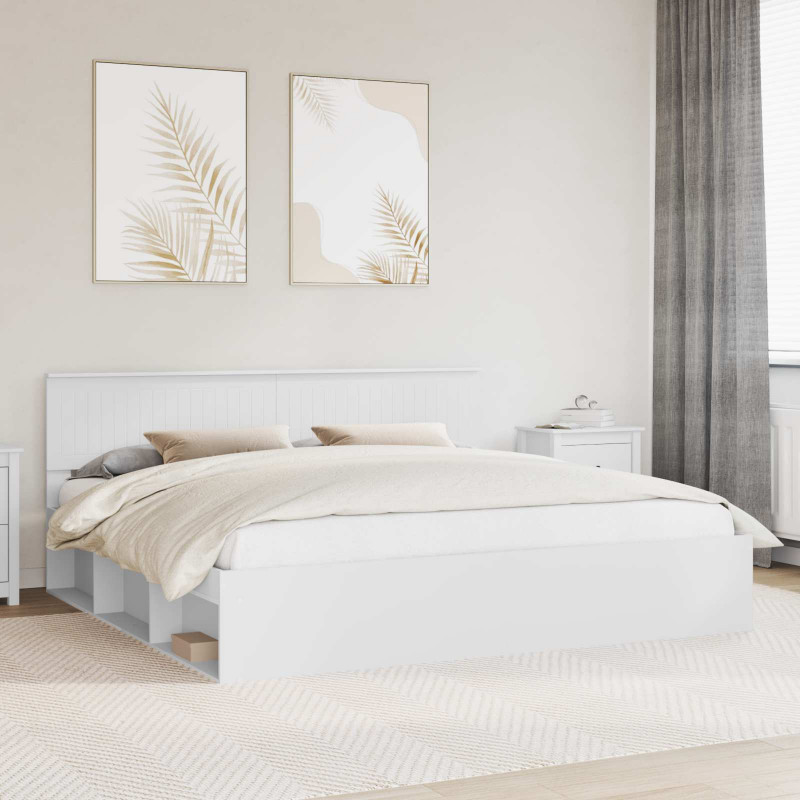 Ramka łóżka Z zagłówkiem Biały 200 x 200 cm Lite drewno sosnowe