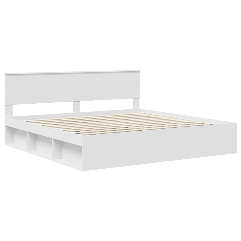 Ramka łóżka Z zagłówkiem Biały 200 x 200 cm Lite drewno sosnowe