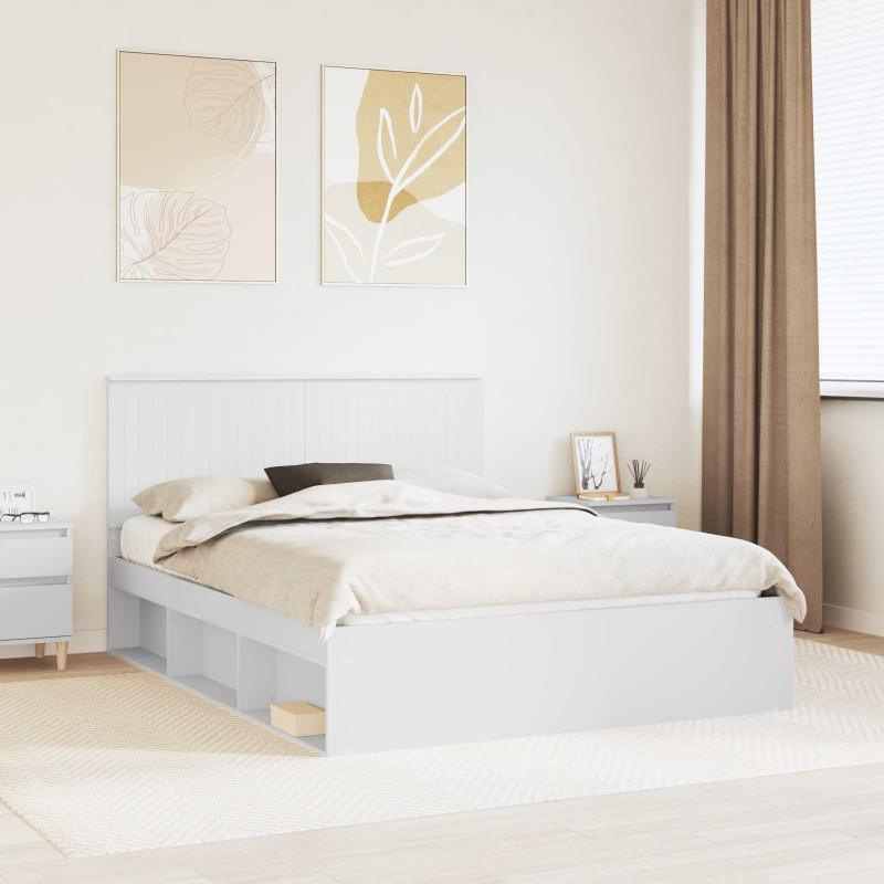 Ramka łóżka Z zagłówkiem Biały 150 x 200 cm Lite drewno sosnowe