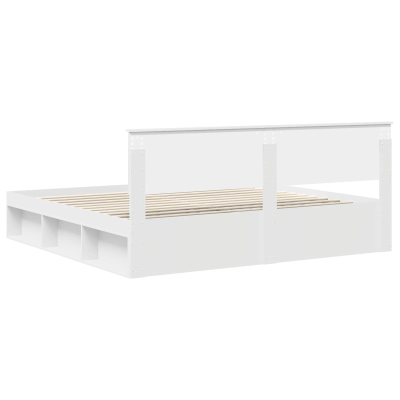 Ramka łóżka Z zagłówkiem Biały 200 x 200 cm Lite drewno sosnowe