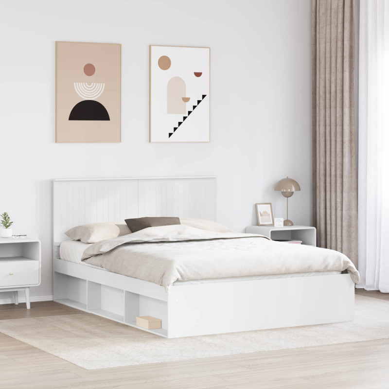 Ramka łóżka Z zagłówkiem Biały 150 x 200 cm Lite drewno sosnowe