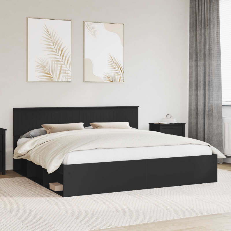 Ramka łóżka Czarny 200 x 200 cm Lite drewno sosnowe