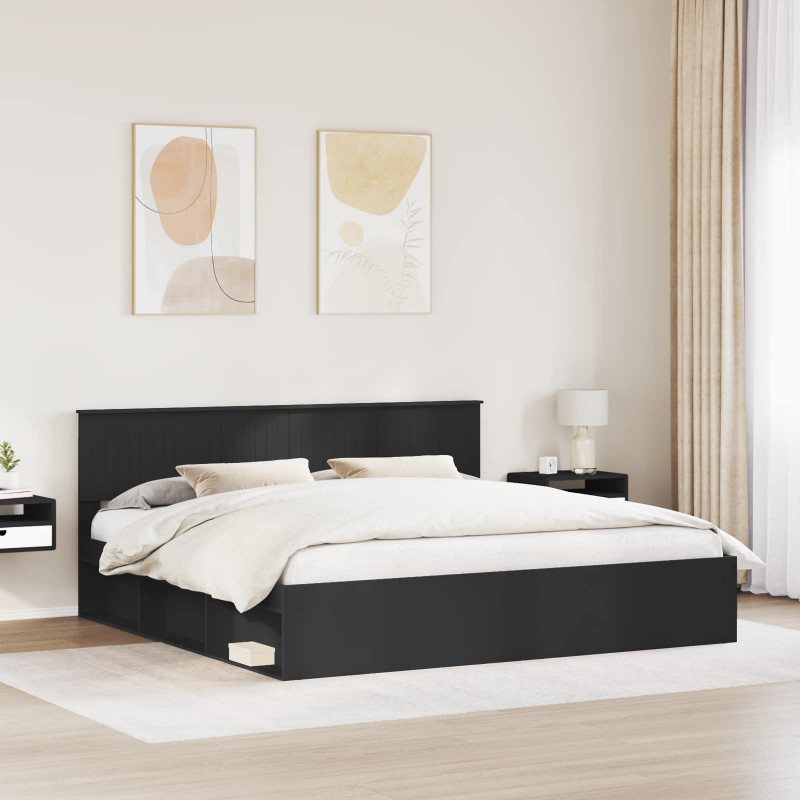 Ramka łóżka Czarny 200 x 200 cm Lite drewno sosnowe