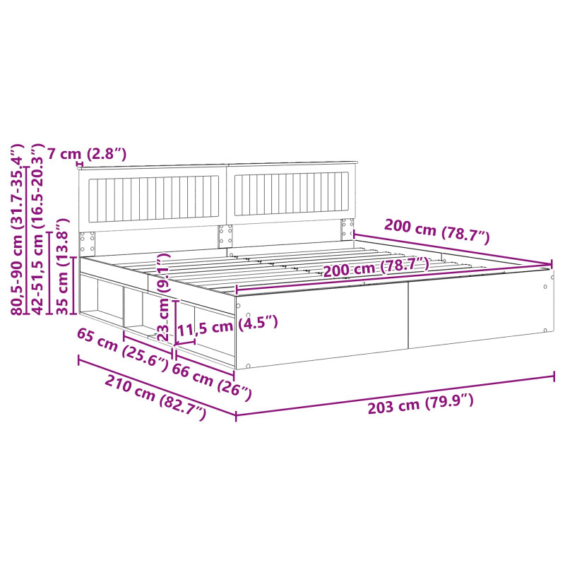 Ramka łóżka Sonoma 200 x 200 cm Lite drewno sosnowe