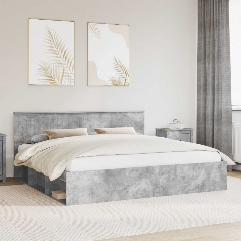 Ramka łóżka Betonowy 200 x 200 cm Lite drewno sosnowe