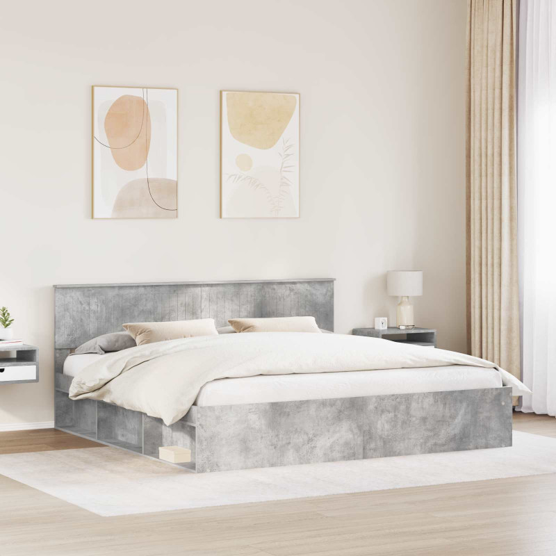 Ramka łóżka Betonowy 200 x 200 cm Lite drewno sosnowe