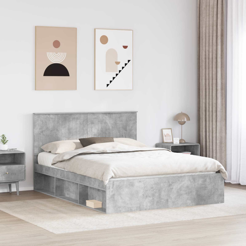 Ramka łóżka Szary beton 150 x 200 cm Lite drewno sosnowe