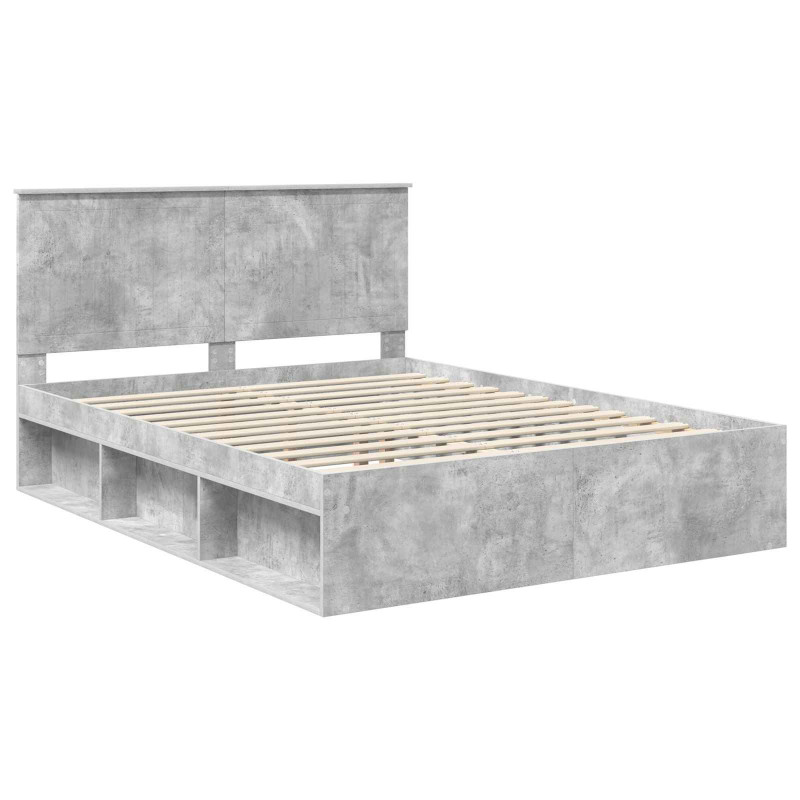 Ramka łóżka Szary beton 150 x 200 cm Lite drewno sosnowe