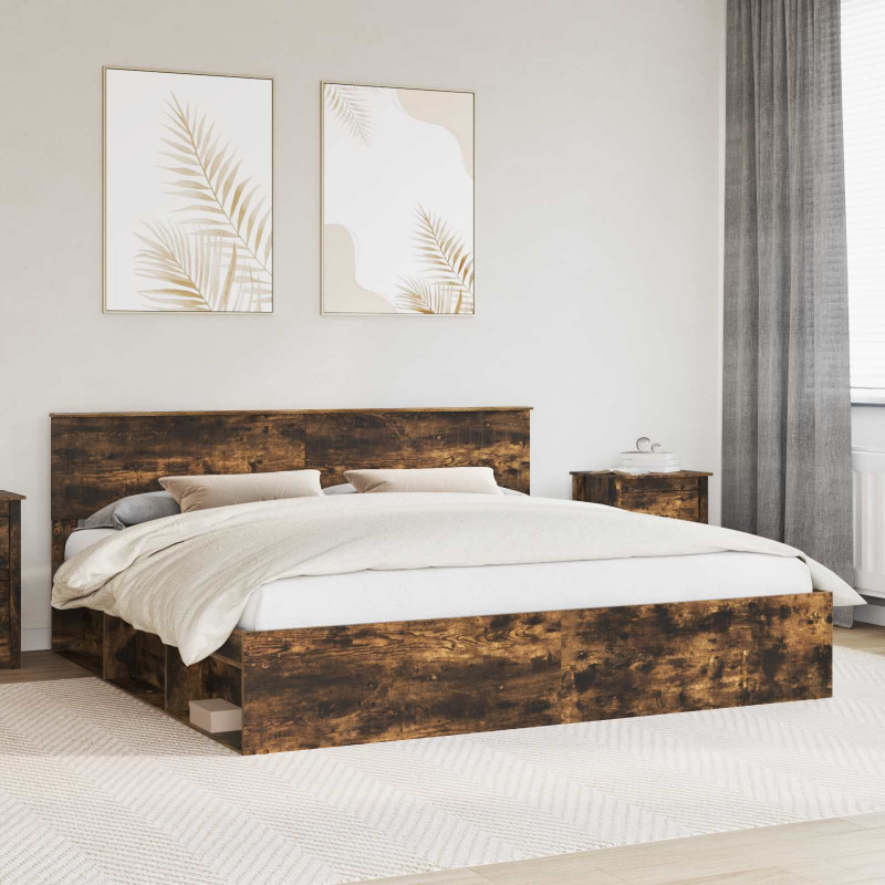 Ramka łóżka Dąb wędzony 200 x 200 cm Lite drewno sosnowe
