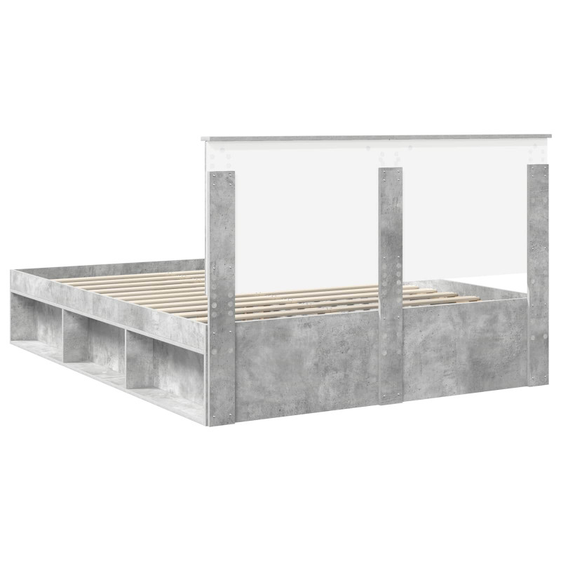 Ramka łóżka Szary beton 150 x 200 cm Lite drewno sosnowe