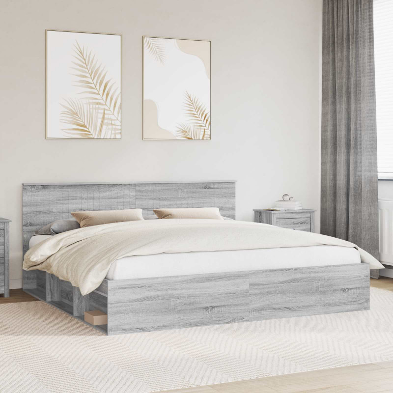 Ramka łóżka Szary Sonoma 200 x 200 cm Lite drewno sosnowe