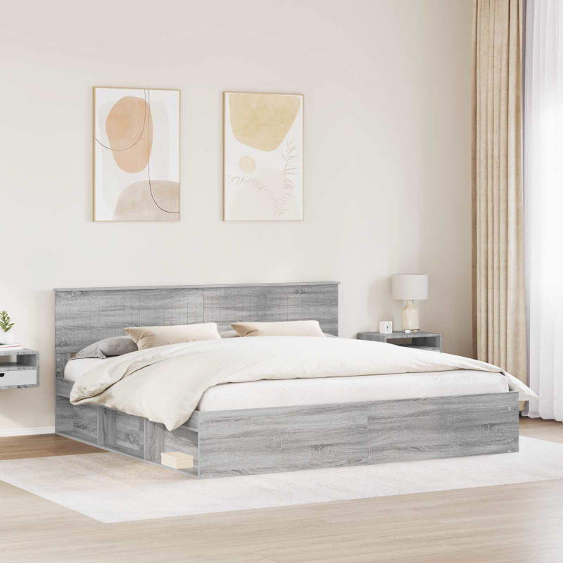 Ramka łóżka Szary Sonoma 200 x 200 cm Lite drewno sosnowe