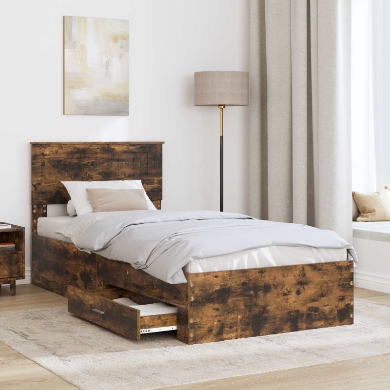 Ramka łóżka Dąb wędzony 90 x 200 cm Materiał drewnopochodny