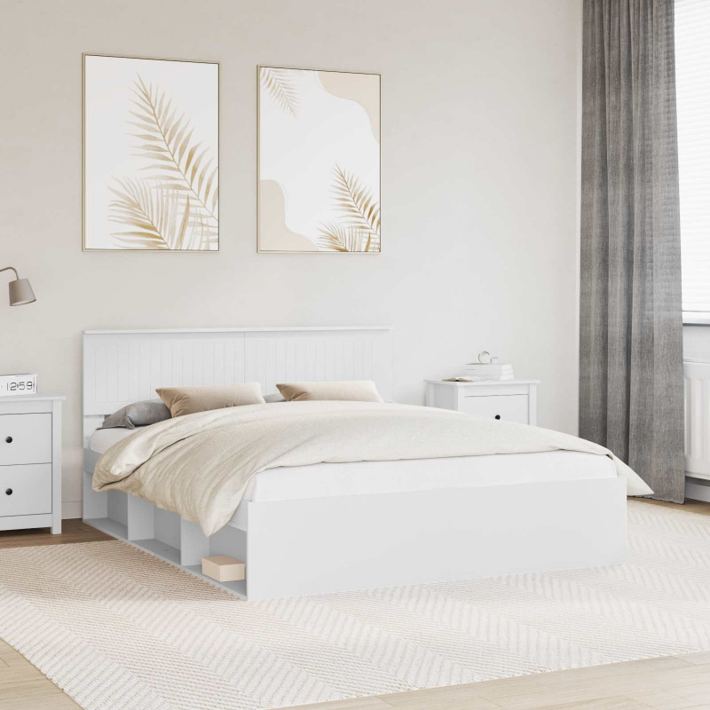 Ramka łóżka Z zagłówkiem Biały 160 x 200 cm Lite drewno sosnowe