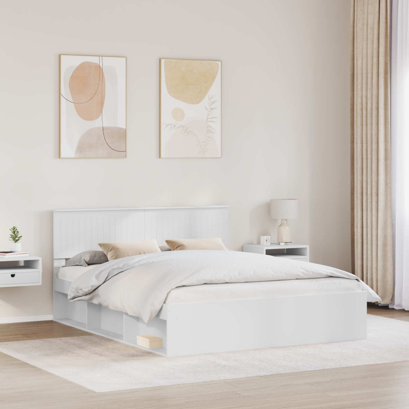 Ramka łóżka Z zagłówkiem Biały 160 x 200 cm Lite drewno sosnowe