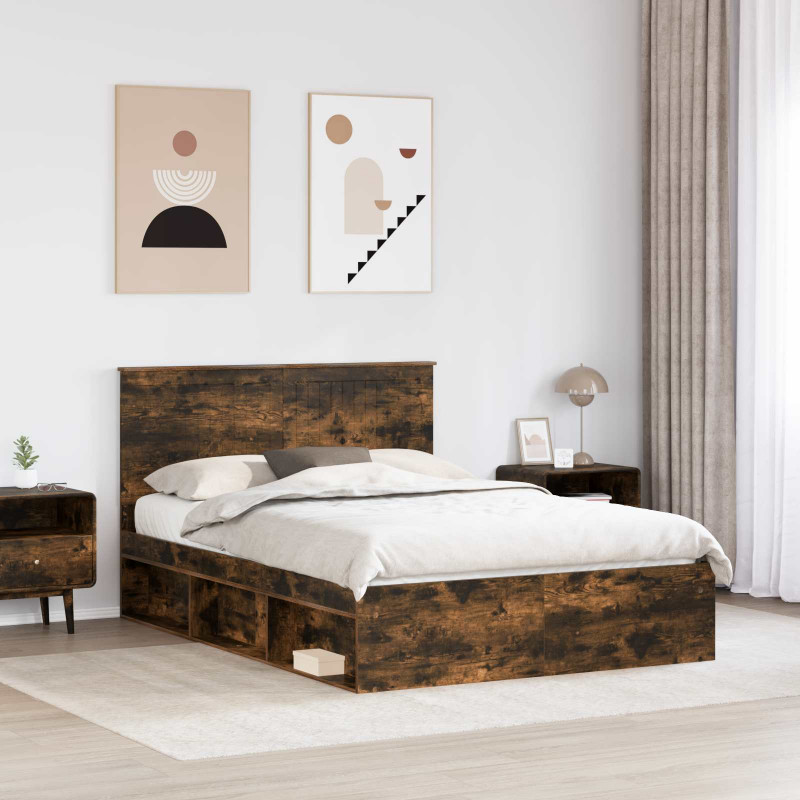 Ramka łóżka Dąb wędzony 140 x 190 cm Lite drewno sosnowe