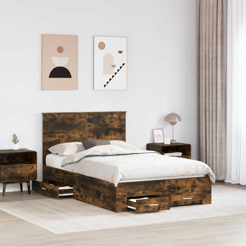 Ramka łóżka Dąb wędzony 120 x 200 cm Materiał drewnopochodny