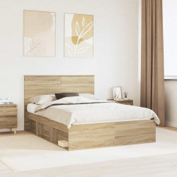 Ramka łóżka Dąb Sonoma 135 x 190 cm Lite drewno sosnowe