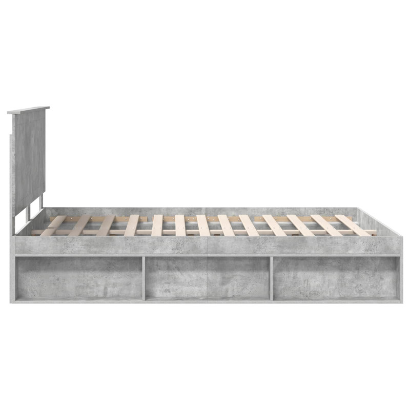 Ramka łóżka Szary beton 135 x 190 cm Lite drewno sosnowe