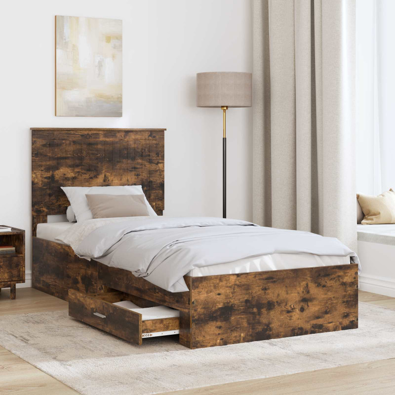 Ramka łóżka Dąb wędzony 90 x 200 cm Materiał drewnopochodny