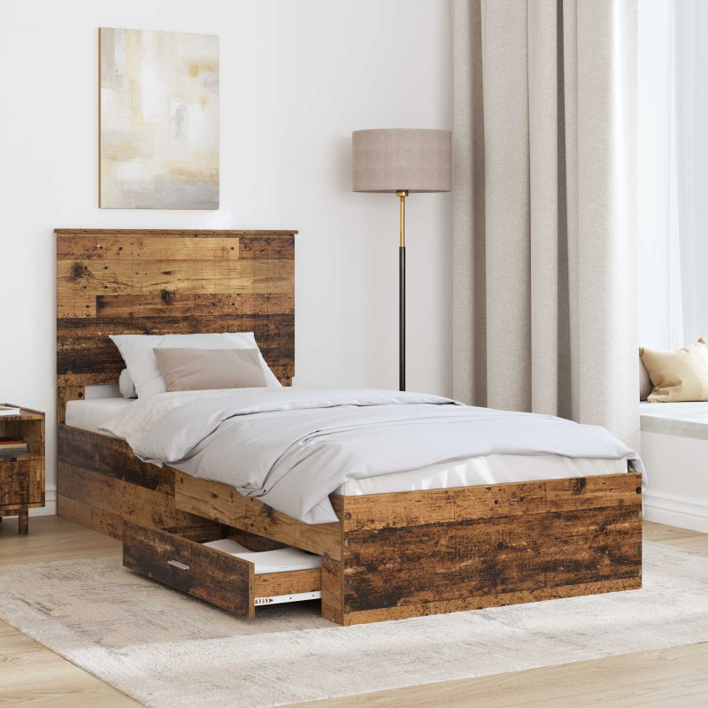 Ramka łóżka Stare drewno 90 x 200 cm Materiał drewnopochodny