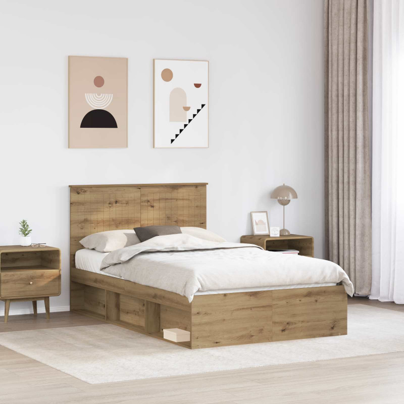 Ramka łóżka Dąb rzemieślniczy 120 x 190 cm Lite drewno sosnowe