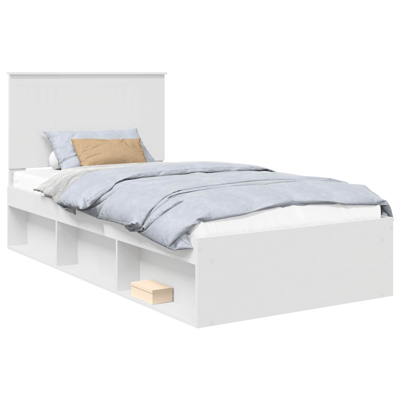 Ramka łóżka Z zagłówkiem Biały 100 x 200 cm Lite drewno sosnowe