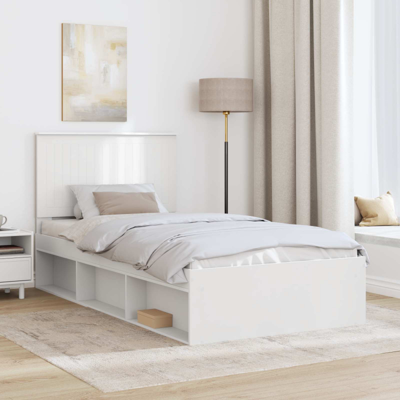 Ramka łóżka Z zagłówkiem Biały 100 x 200 cm Lite drewno sosnowe