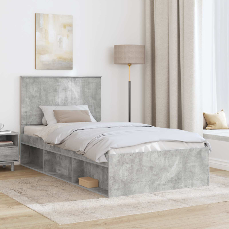 Ramka łóżka Szary beton 100 x 200 cm Lite drewno sosnowe
