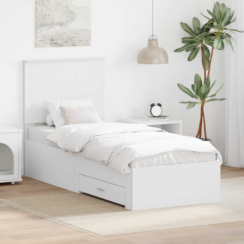 Ramka łóżka Białe i srebro 70 x 190 cm Materiał drewnopochodny