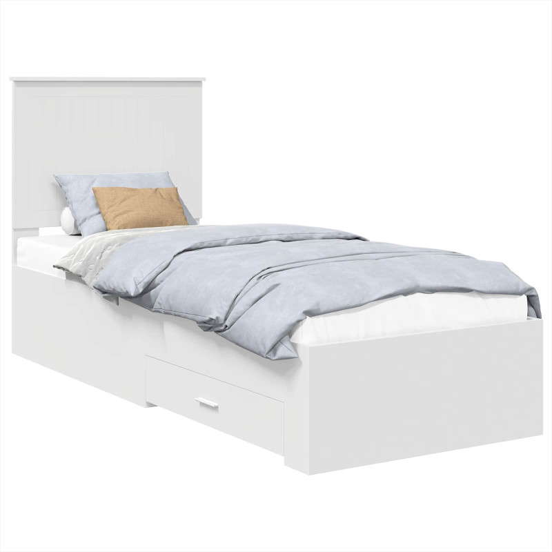 Ramka łóżka Białe i srebro 70 x 190 cm Materiał drewnopochodny