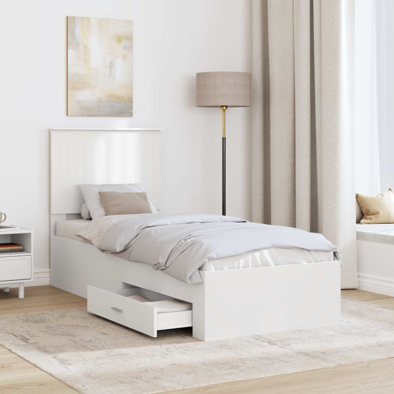Ramka łóżka Białe i srebro 70 x 190 cm Materiał drewnopochodny