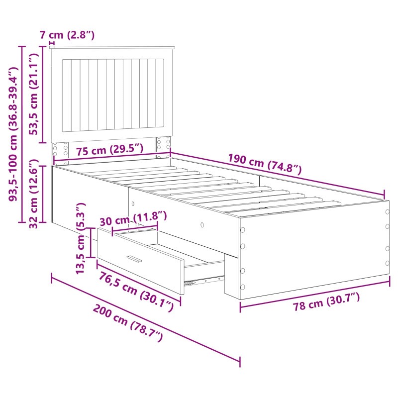 Ramka łóżka Białe i srebro 70 x 190 cm Materiał drewnopochodny