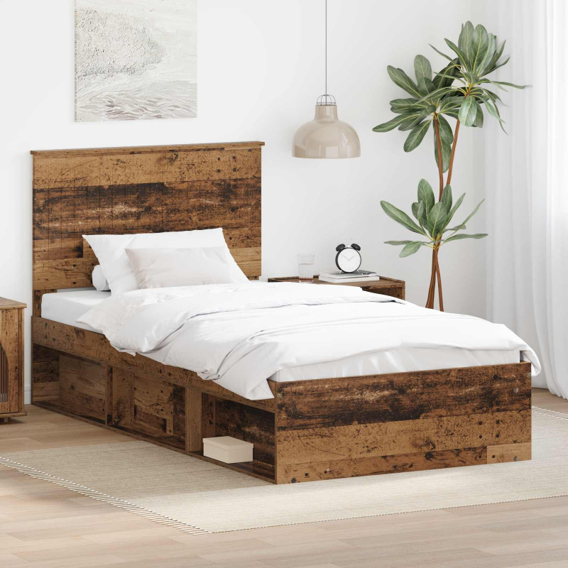 Ramka łóżka Stare drewno 100 x 200 cm Lite drewno sosnowe