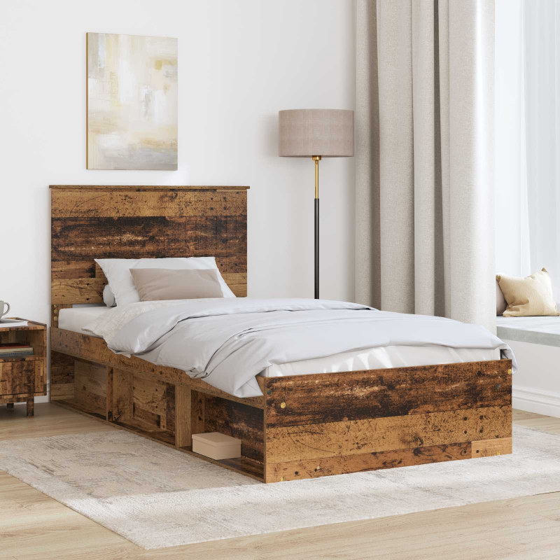 Ramka łóżka Stare drewno 100 x 200 cm Lite drewno sosnowe