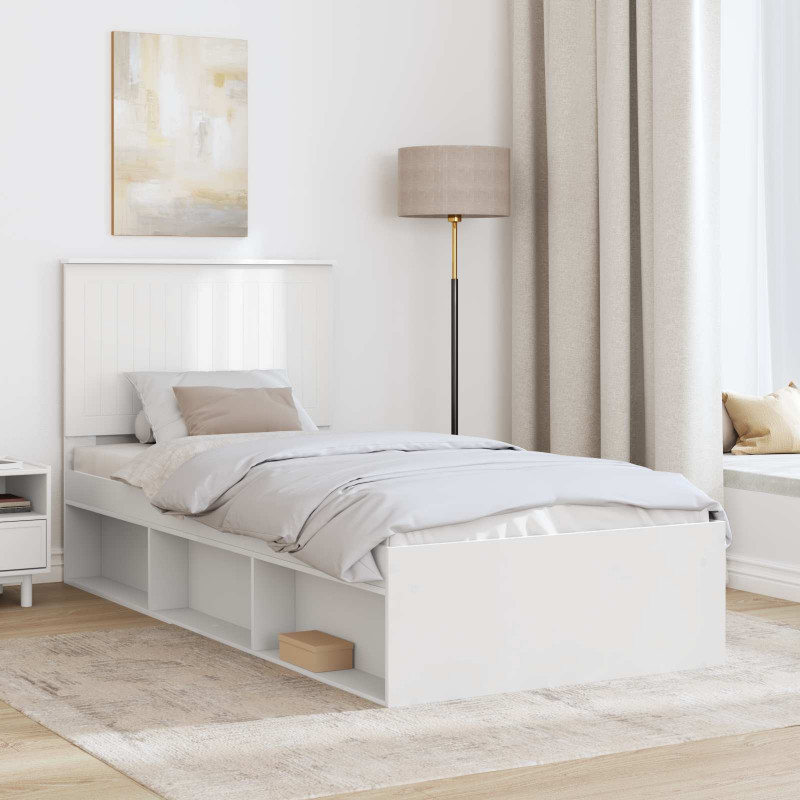 Ramka łóżka Z zagłówkiem Biały 90 x 200 cm Lite drewno sosnowe