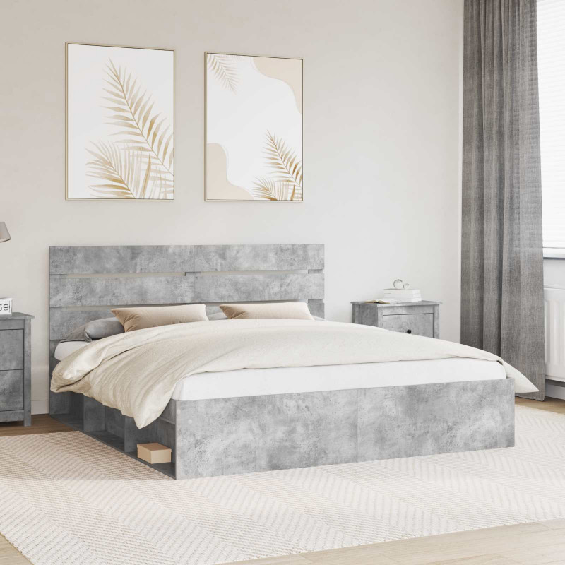 Ramka łóżka Betonowy 200 x 200 cm Lite drewno sosnowe
