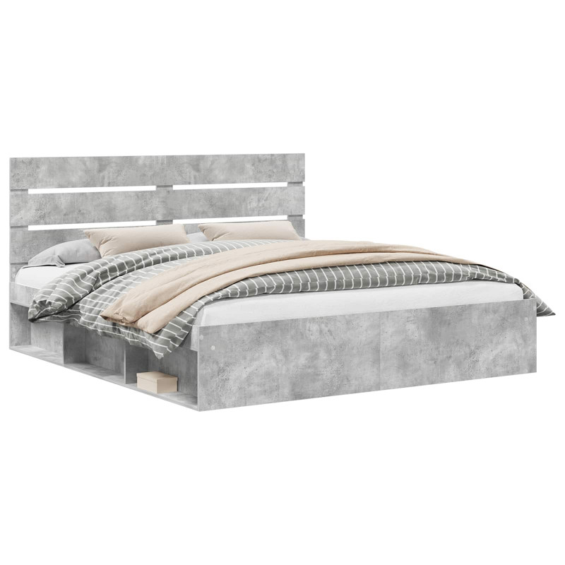 Ramka łóżka Betonowy 200 x 200 cm Lite drewno sosnowe
