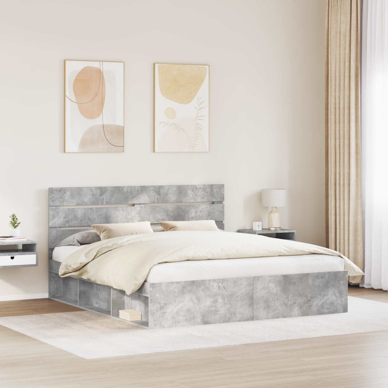 Ramka łóżka Betonowy 200 x 200 cm Lite drewno sosnowe
