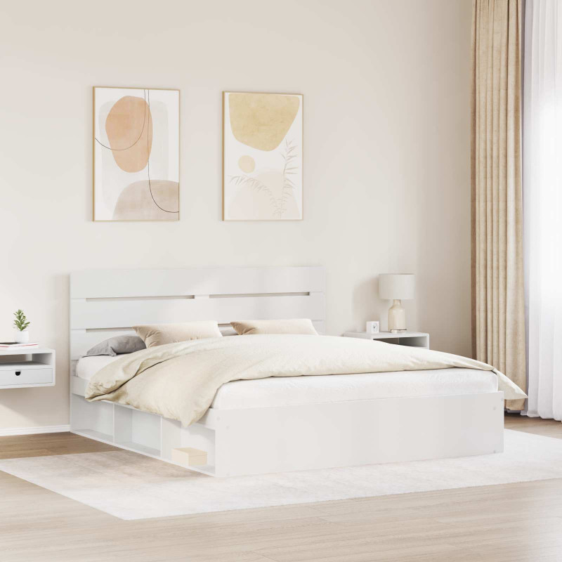 Ramka łóżka Z zagłówkiem Biały 180 x 200 cm Lite drewno sosnowe