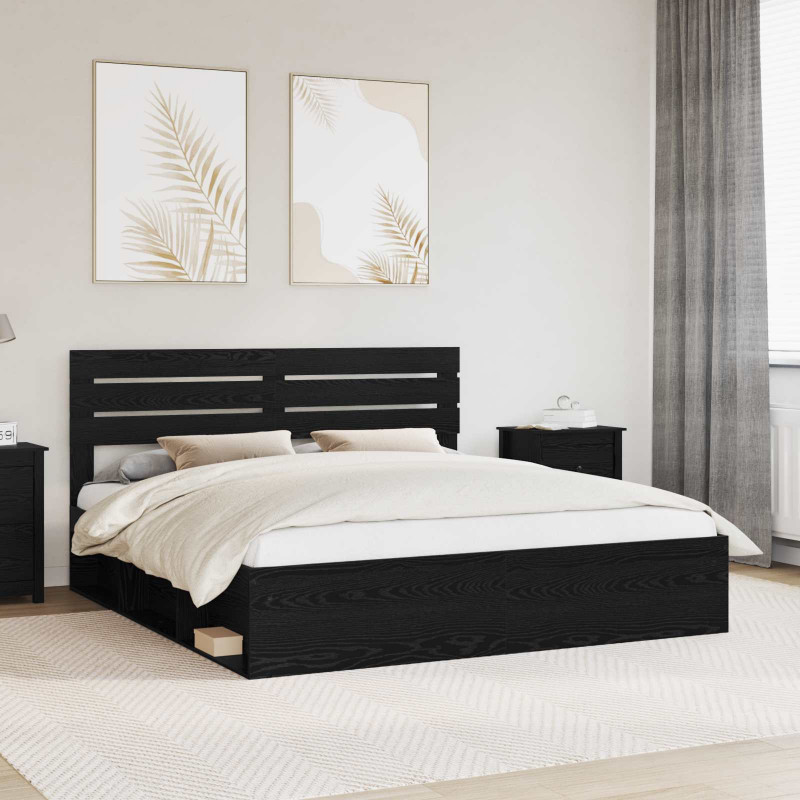Ramka łóżka Czarny 200 x 200 cm Lite drewno sosnowe